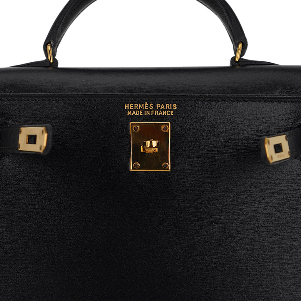 👜Vintage Kelly 15 Micro Sellier Bag Black Box Leather with Gold Hardware