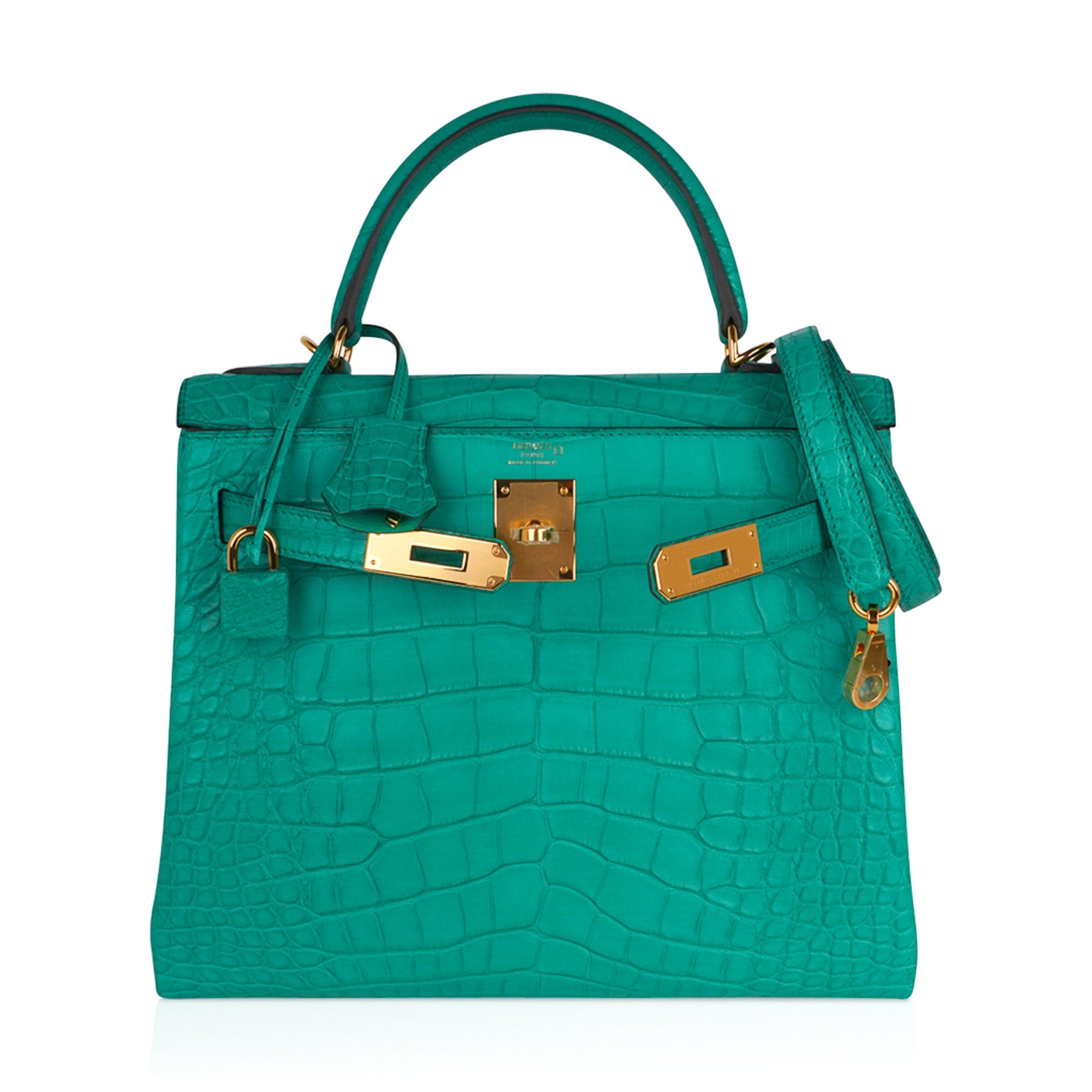 👜Kelly 28 Bag Vert Jade Matte Alligator Gold Hardware