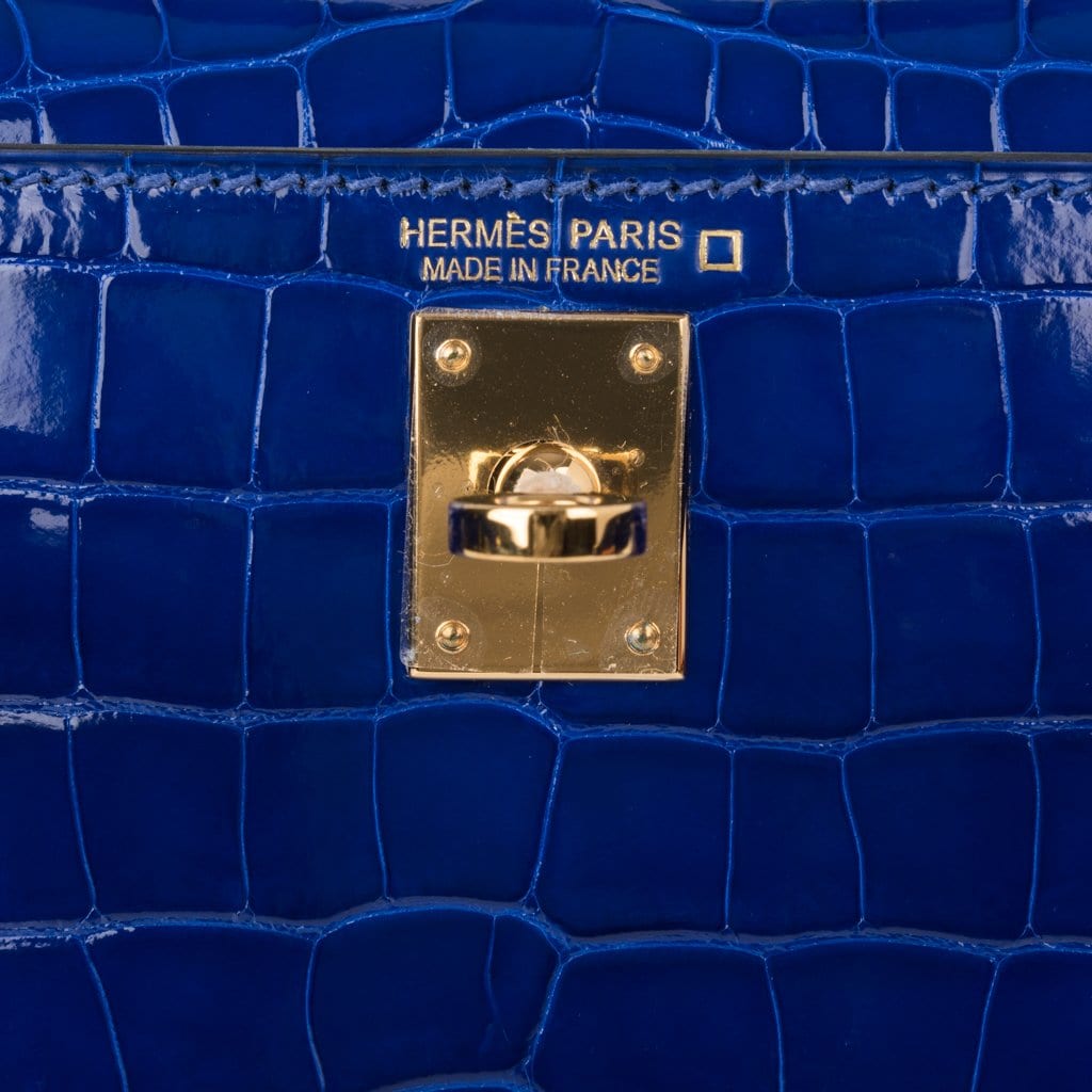👜Kelly 20 Mini Sellier Bag Blue Electric Alligator Gold Hardware Limited