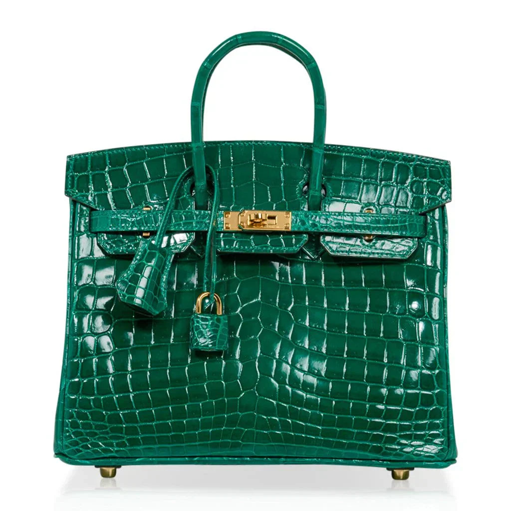 👜Birkin 25 Bag Emerald Crocodile Gold Hardware