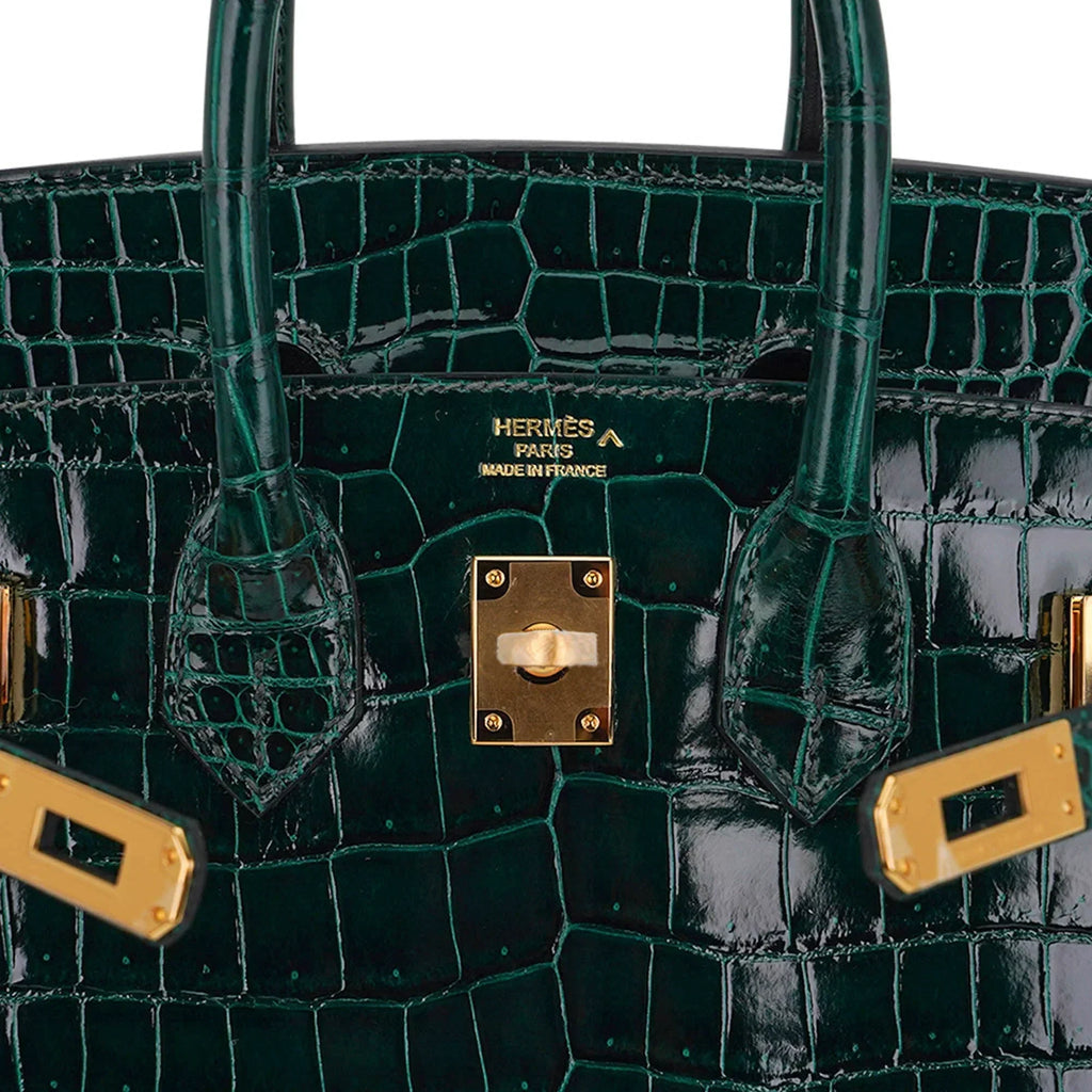 👜Birkin 25 Bag Sellier Vert Fonce Porosus Crocodile Bag with Gold Hardware