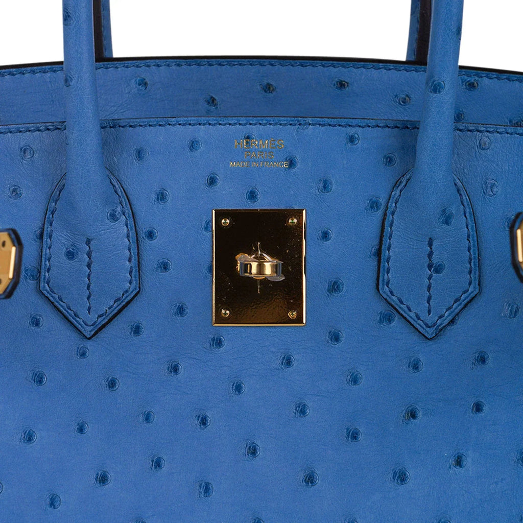 👜Birkin 30 Bag Bleu Mykonos Ostrich with Gold Hardware
