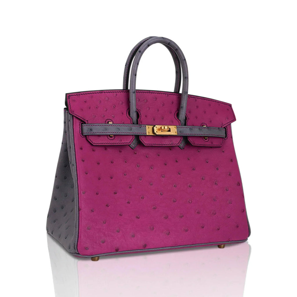 👜Birkin HSS 25 Bag Rose Pourpre and Gris Agate Ostrich with Gold Hardware