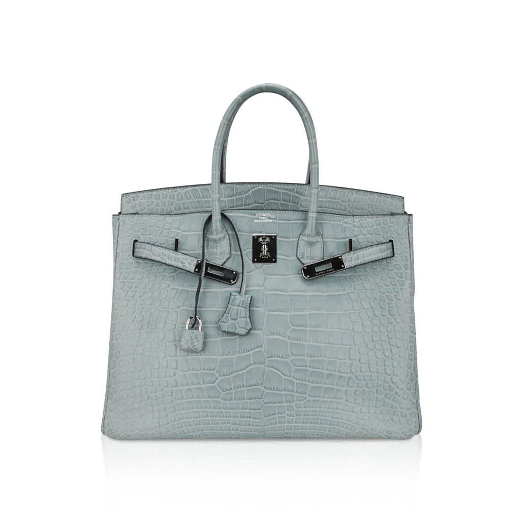 👜Limited Edition Birkin 35 Bag Ciel Matte Alligator with Palladium Hardware
