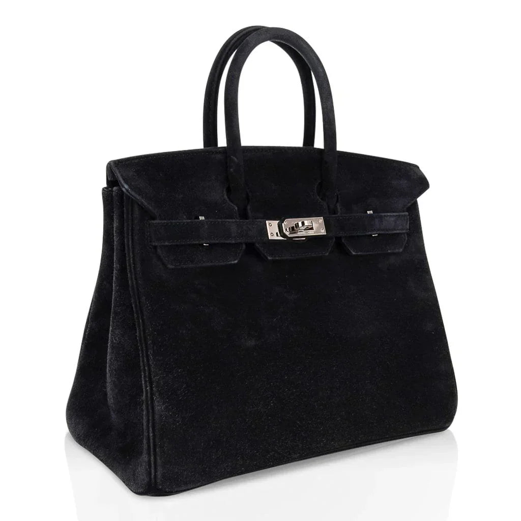 👜Birkin 25 Bag Black Doblis Suede with Palladium Hardware