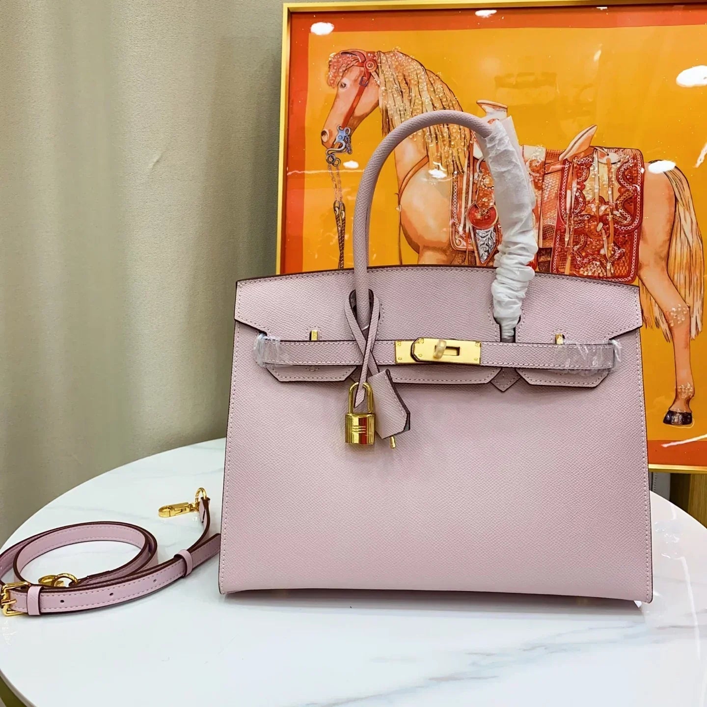👜Birkin HSS 25 Epsom Mauve Pâle / Rose Sakura Golden Lock