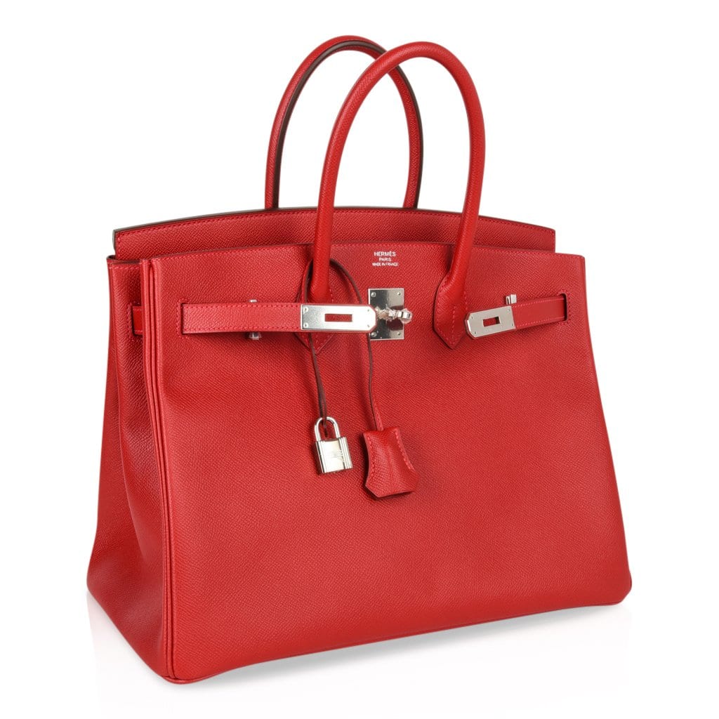 👜Birkin 35 Bag Rouge Casaque Lipstick Red Epsom Palladium new