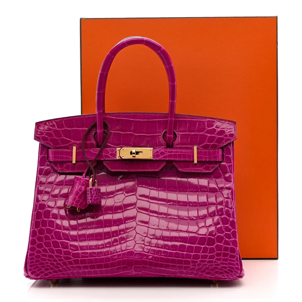 👜Birkin 30 Rose Pourpre Shiny Niloticus Crocodile Gold Hardware
