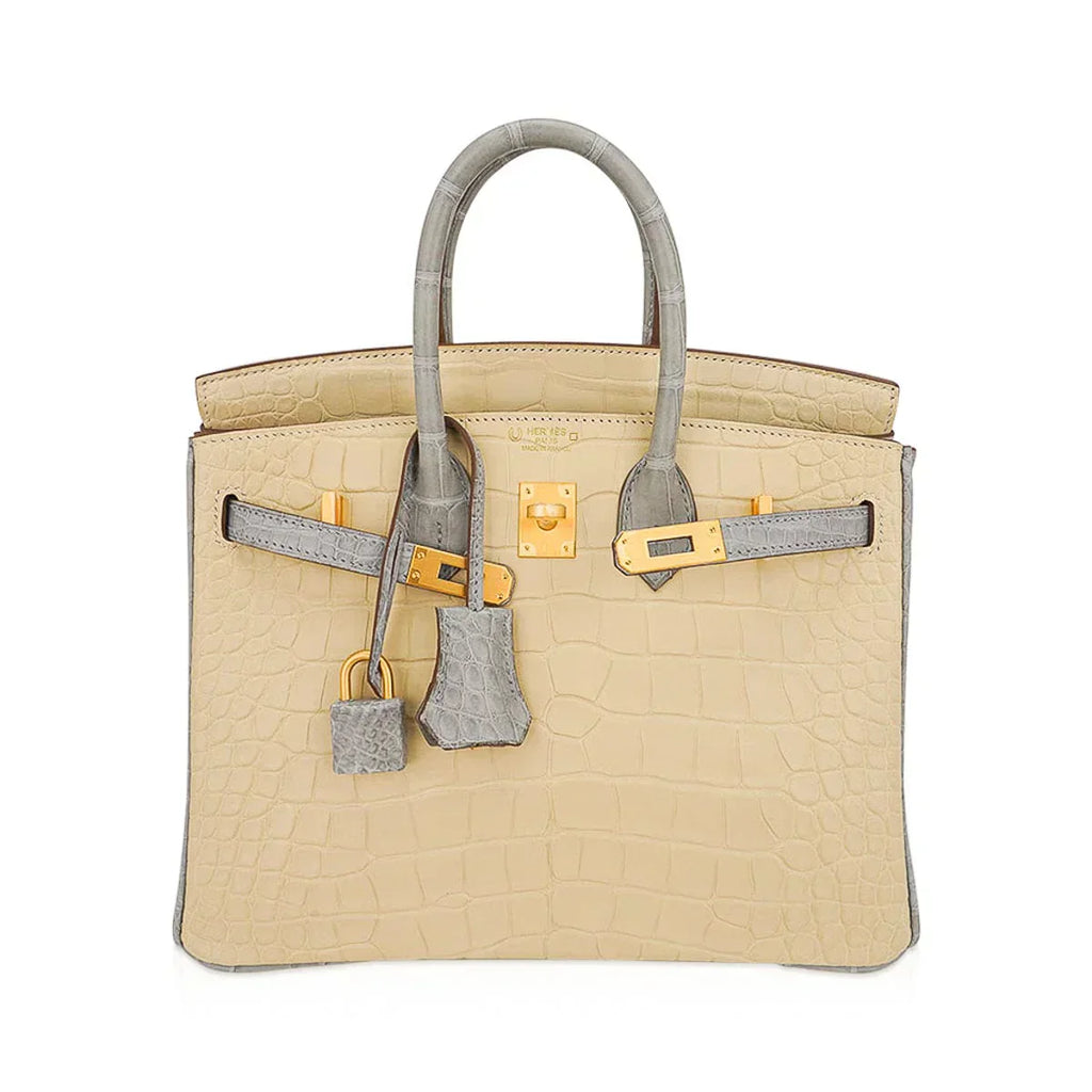👜Special Order HSS Birkin 25 Bag in Matte Alligator Vanille and Gris Pearl Alligator with Brushed Gold Hardware