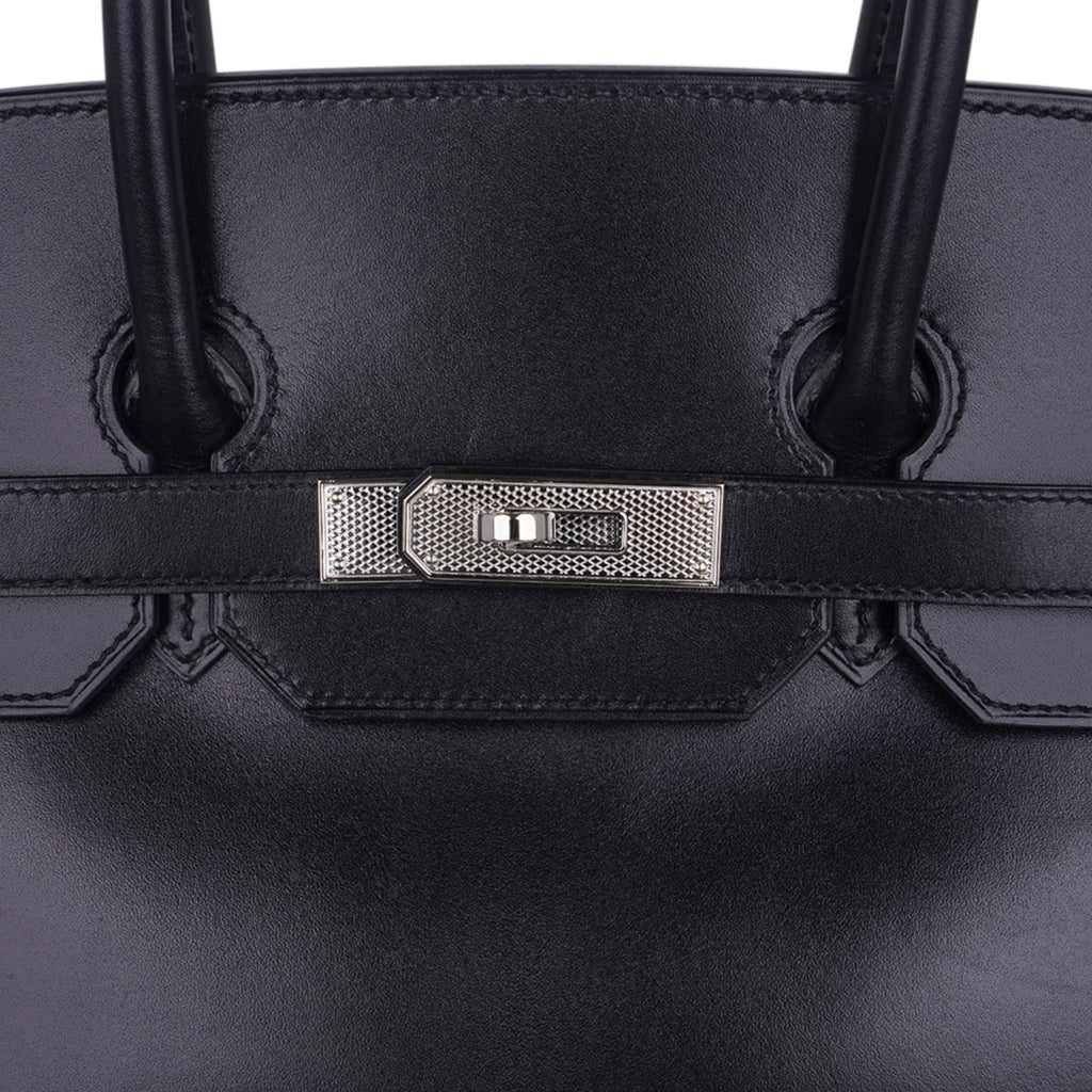 👜Birkin 35 Bag Black Box Palladium Guilloche Hardware