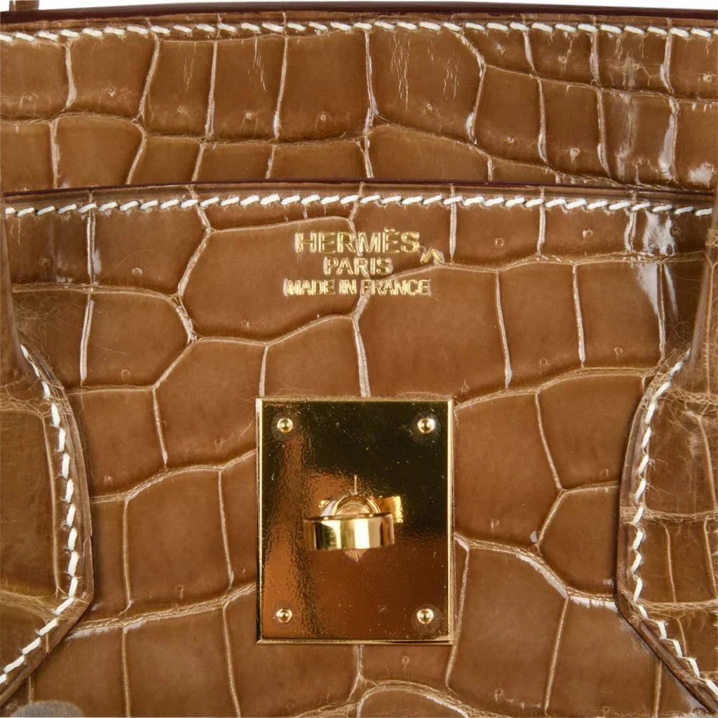 👜Birkin 35 Bag Ficelle Porosus Crocodile Gold Hardware