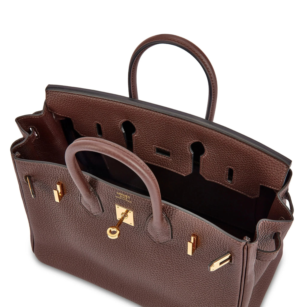 👜Birkin 25 Gold Hardware Chocolat Togo Quilted Epsom Leather Golden Lock
