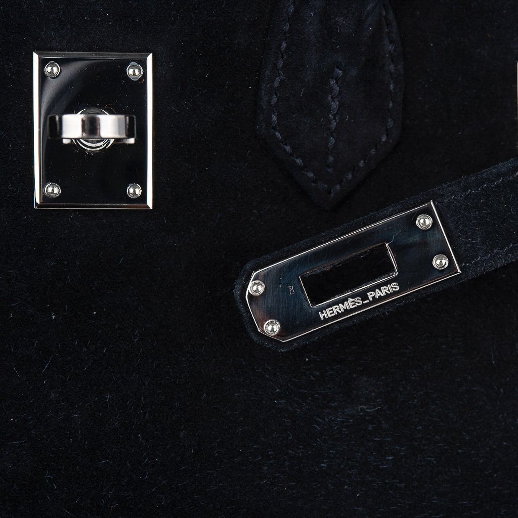 👜Birkin 25 Bag Black Doblis Suede with Palladium Hardware