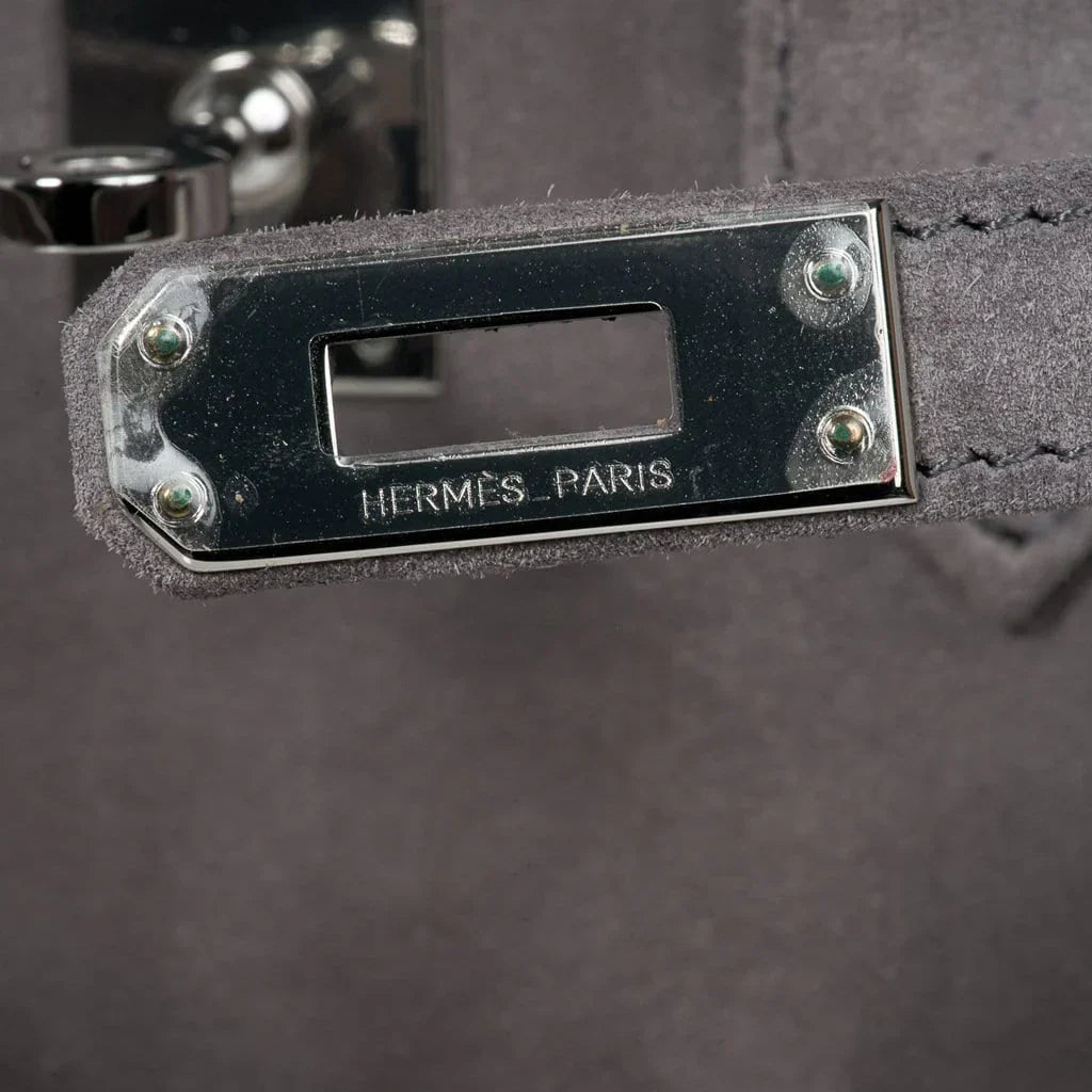👜Birkin 25 Bag Gris Fume Doblis Suede with Palladium Hardware