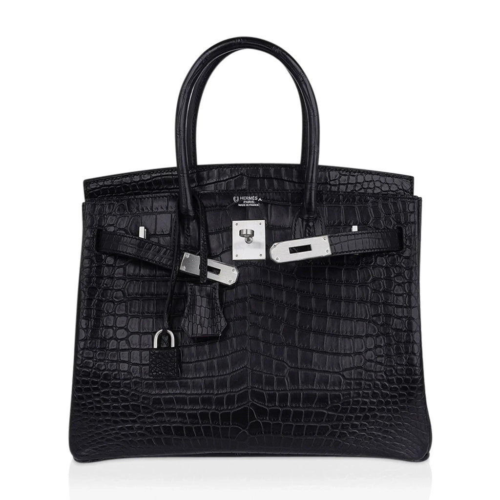 👜Birkin HSS 30 Matte Porosus Crocodile Black / Rose Pourpre Bag