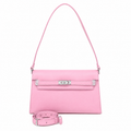 Kelly Elan 25 Underarm Baguette Bag, Genuine Top Layer Cowhide Goat Grain Leather, Silver Hardware Mauve Iris Purple Shoulder Handbag, Bright Soft Tone Youthful Elegant Daily Purse Size 25×6.5×15cm