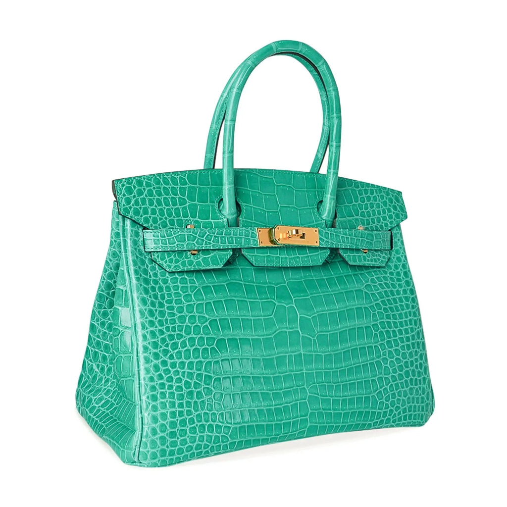 👜Birkin 30 Bag Jade Porosus Crocodile Gold Hardware