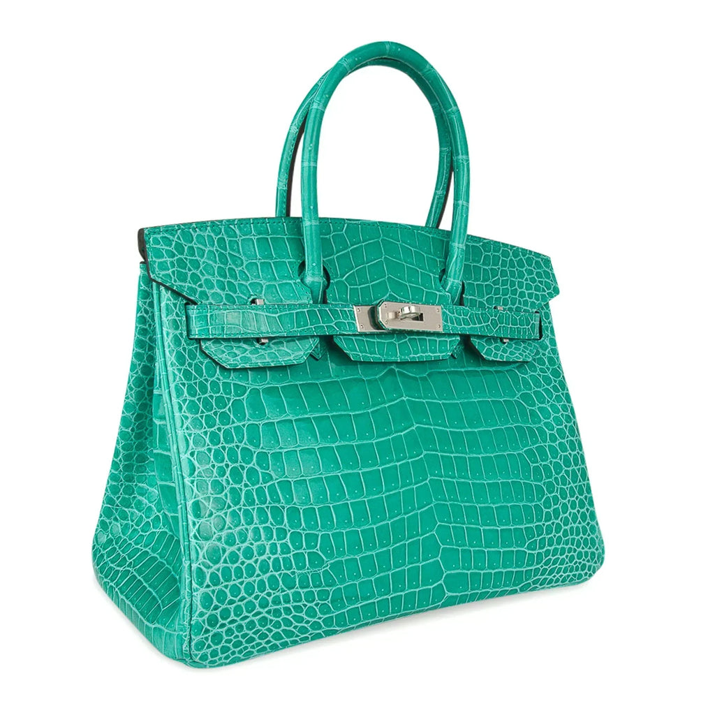 👜Limited Edition Birkin 30 Bag Vert Jade Porosus Crocodile with Palladium Hardware