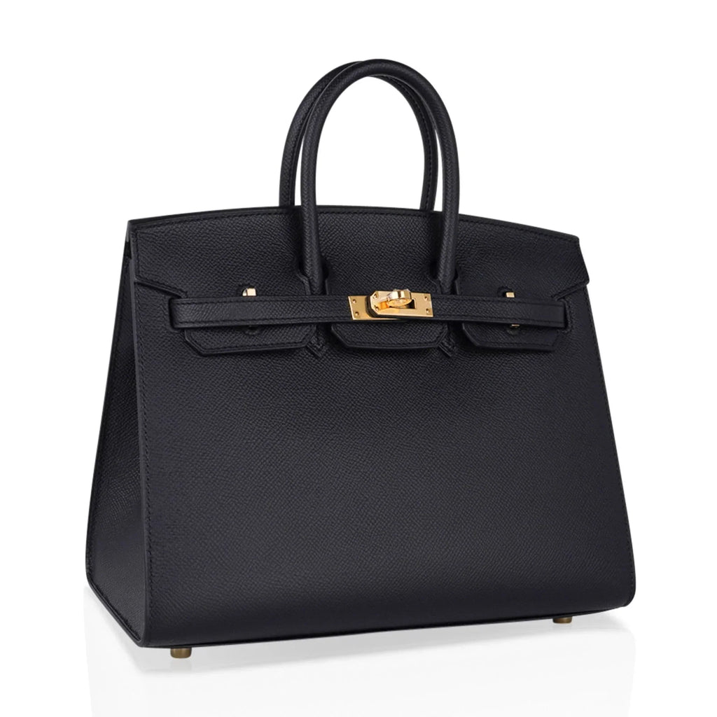 👜Birkin Sellier 25 Black Gold Hardware Epsom Leather New w/Box
