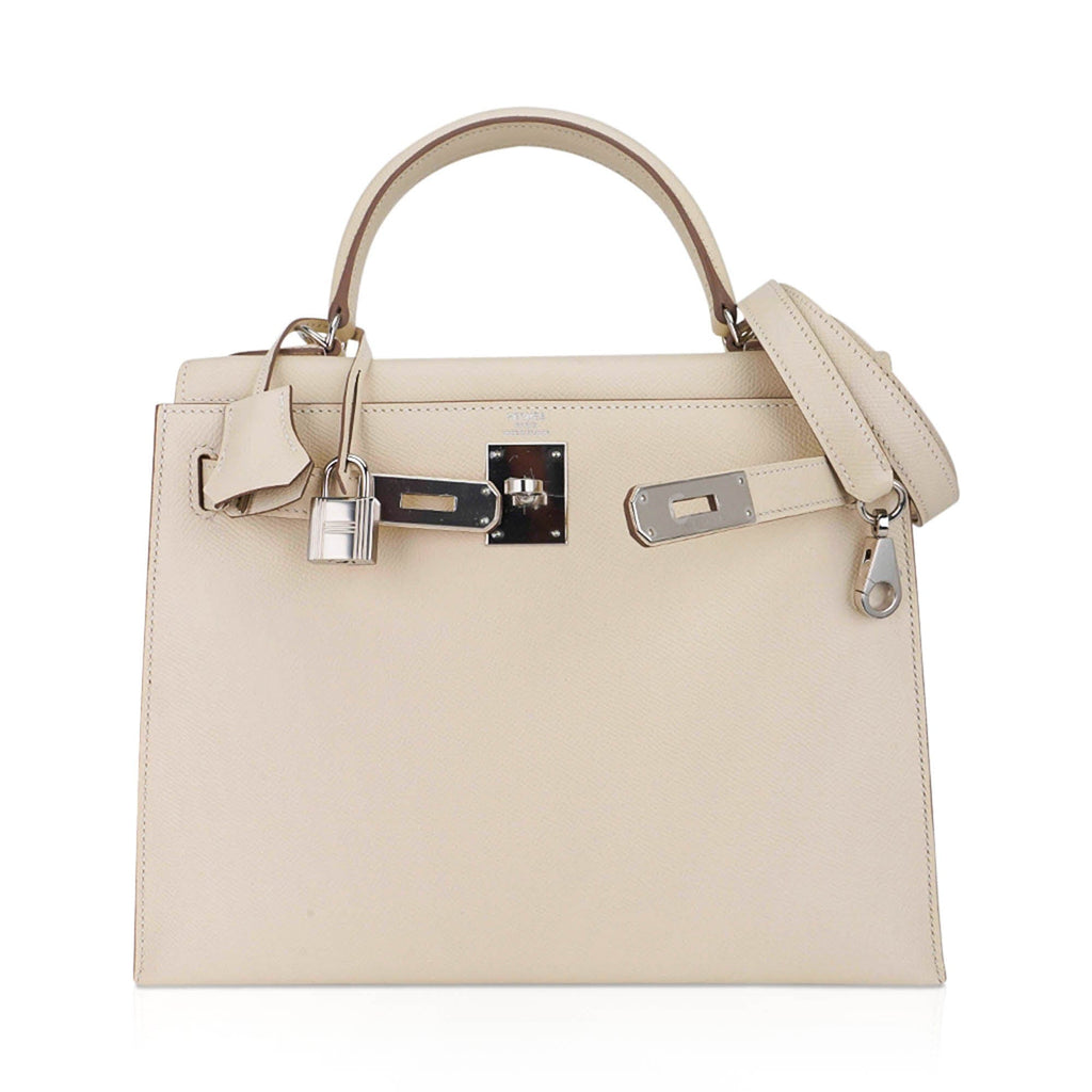 👜Kelly 28 Bag Sellier Craie Epsom Leather with Palladium Hardware