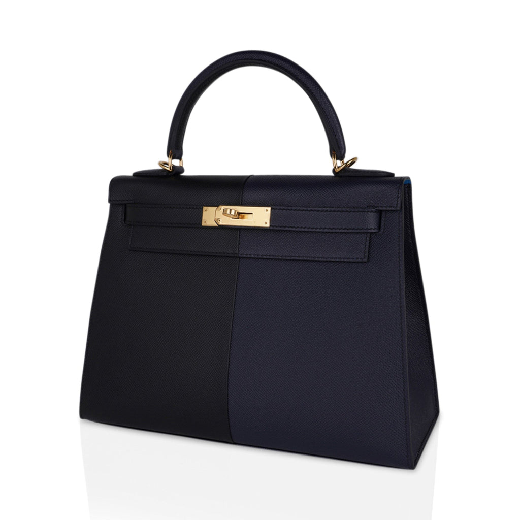 👜Kelly Casaque 28 Bag Black / Bleu Indigo Sellier Limited Edition