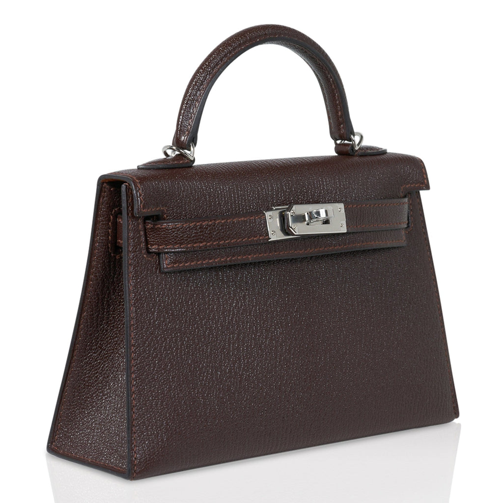 👜Kelly 20 Bi-Color Mini Sellier Bag Havane / Etrusque Chevre Palladium