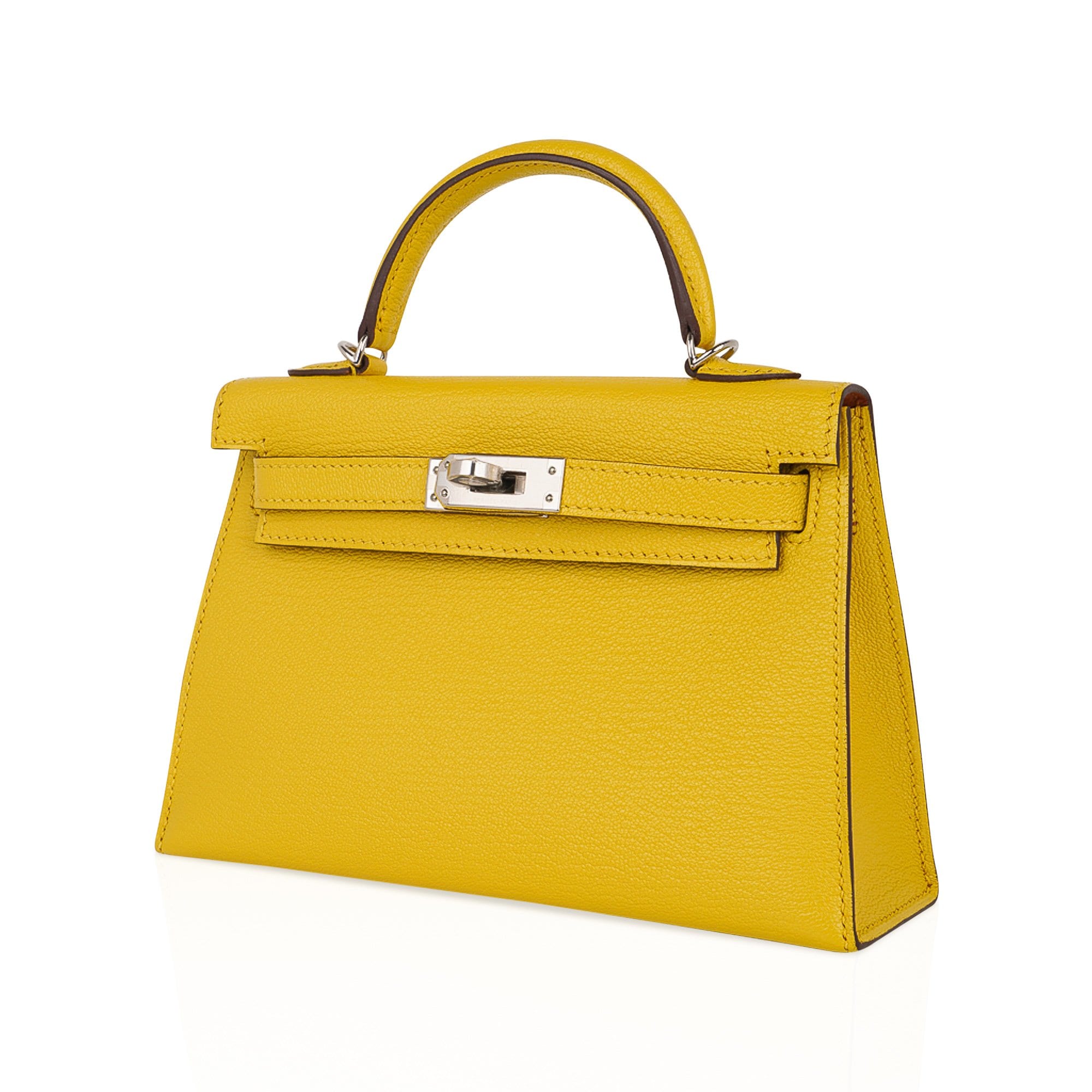👜Verso Mini Kelly 20 Bag Sellier Jaune de Naples & Gold Chevre Leather with Palladium Hardware