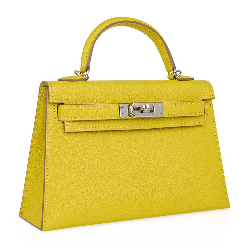 👜Kelly 20 Mini Sellier Bag Lime Chevre Leather Palladium New w/Box