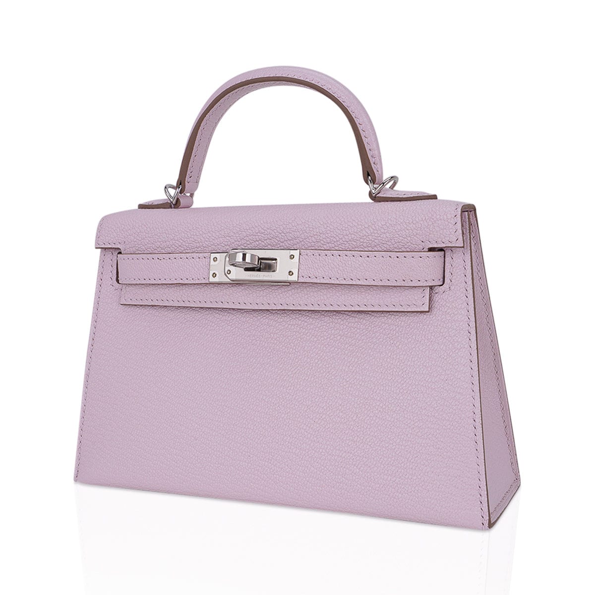 👜Mini Kelly 20 Bag Sellier Mauve Pale Chevre Leather with Palladium Hardware