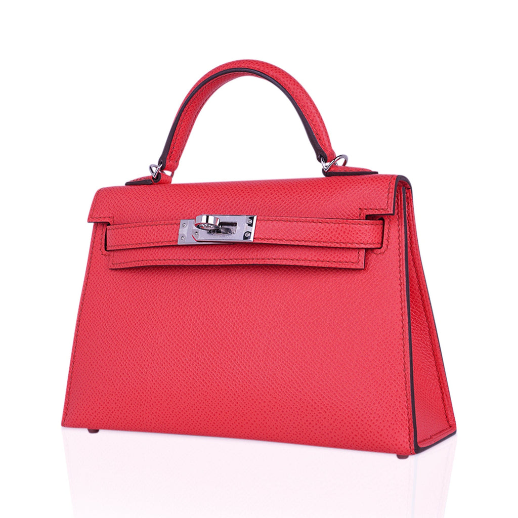👜Mini Kelly 20 Bag Sellier Rose Texas Epsom with Palladium Hardware