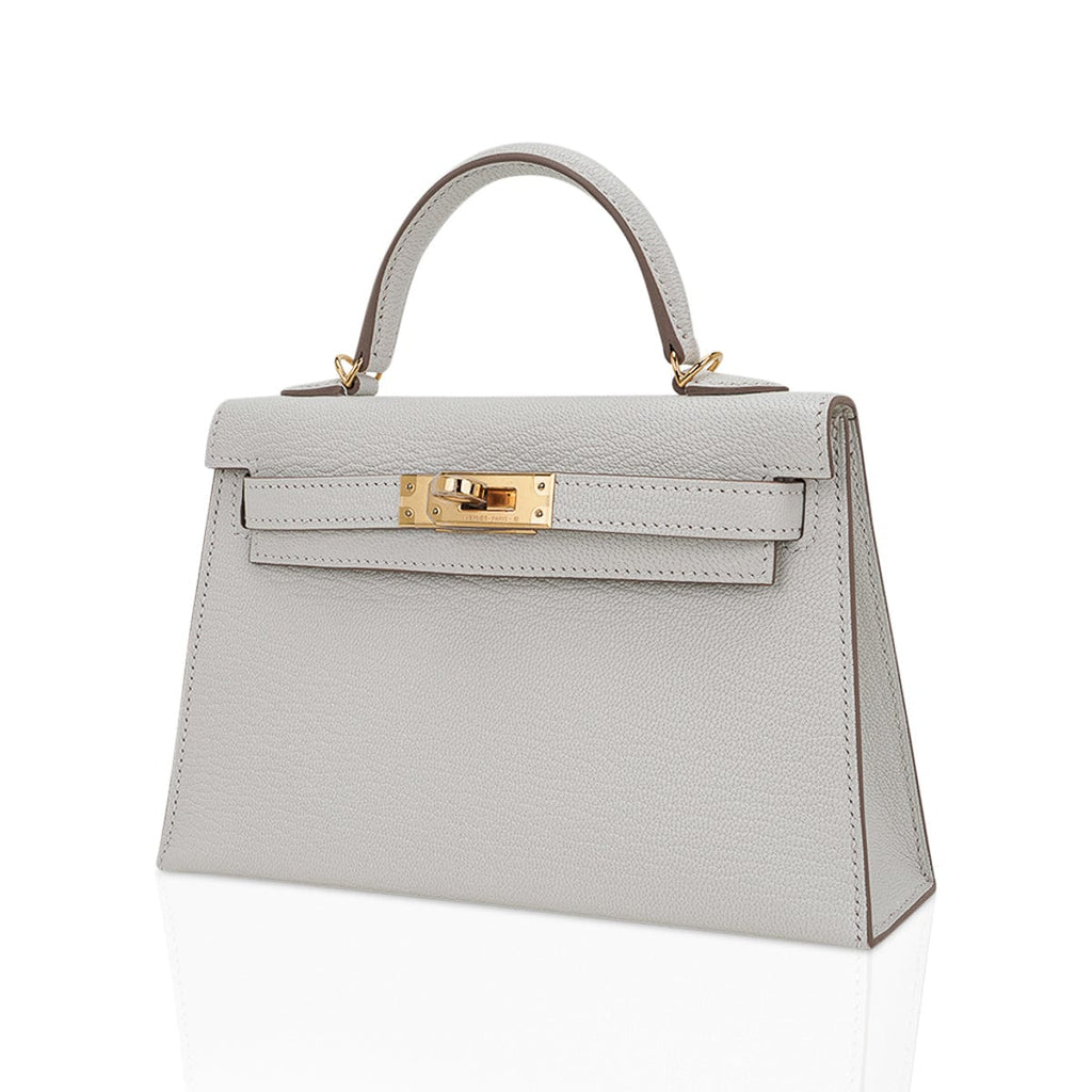 👜Mini Kelly 20 Bag Sellier Mushroom Chevre with Gold Hardware