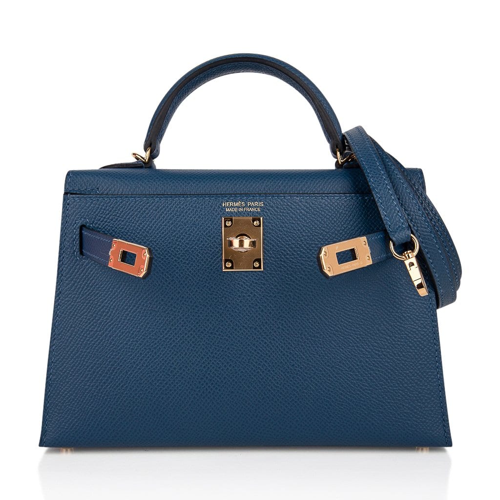 👜Kelly 20 Mini Sellier Bag Deep Blue Epsom Leather Gold Hardware