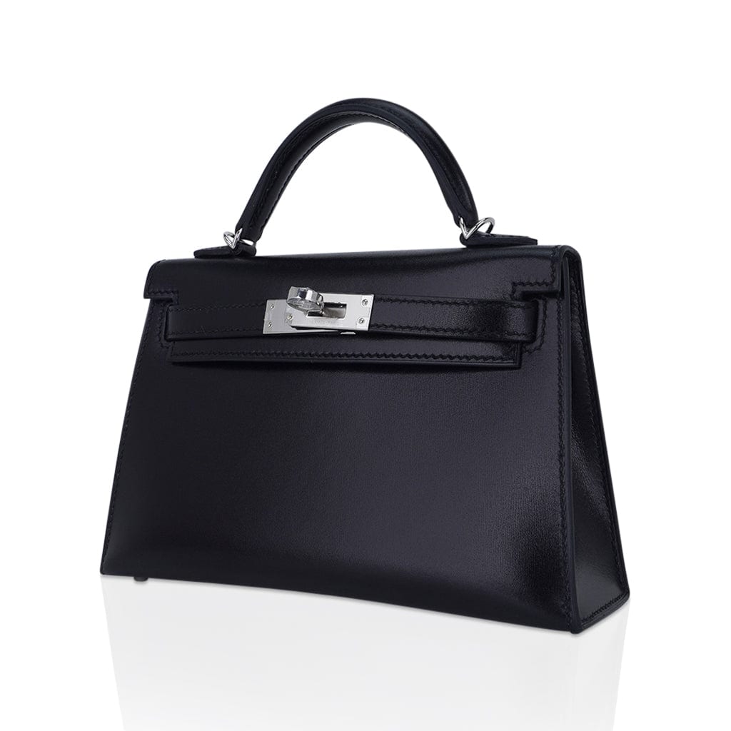 👜Kelly 20 Sellier Black Box Leather Mini Bag Palladium Hardware