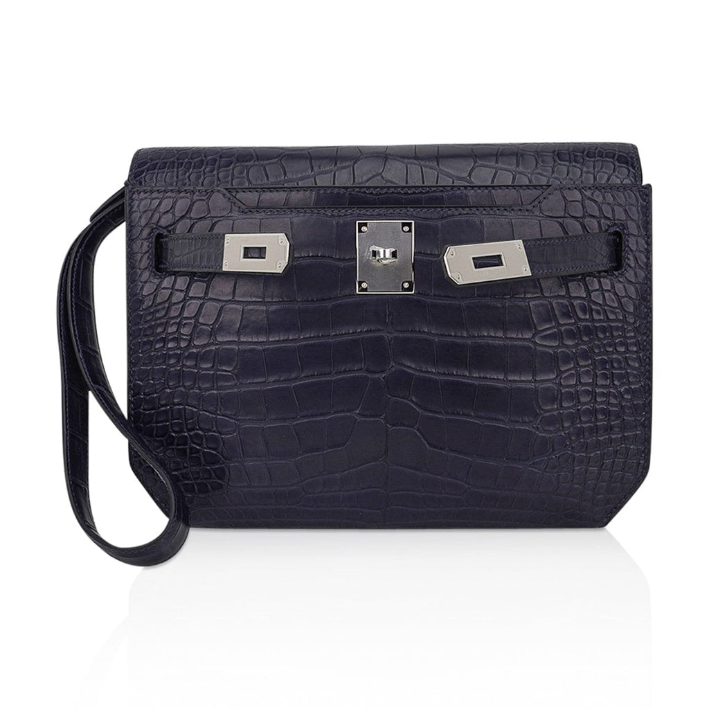 👜Kelly Depeches 25 Pouch Blue Indigo Matte Alligator with Palladium Hardware