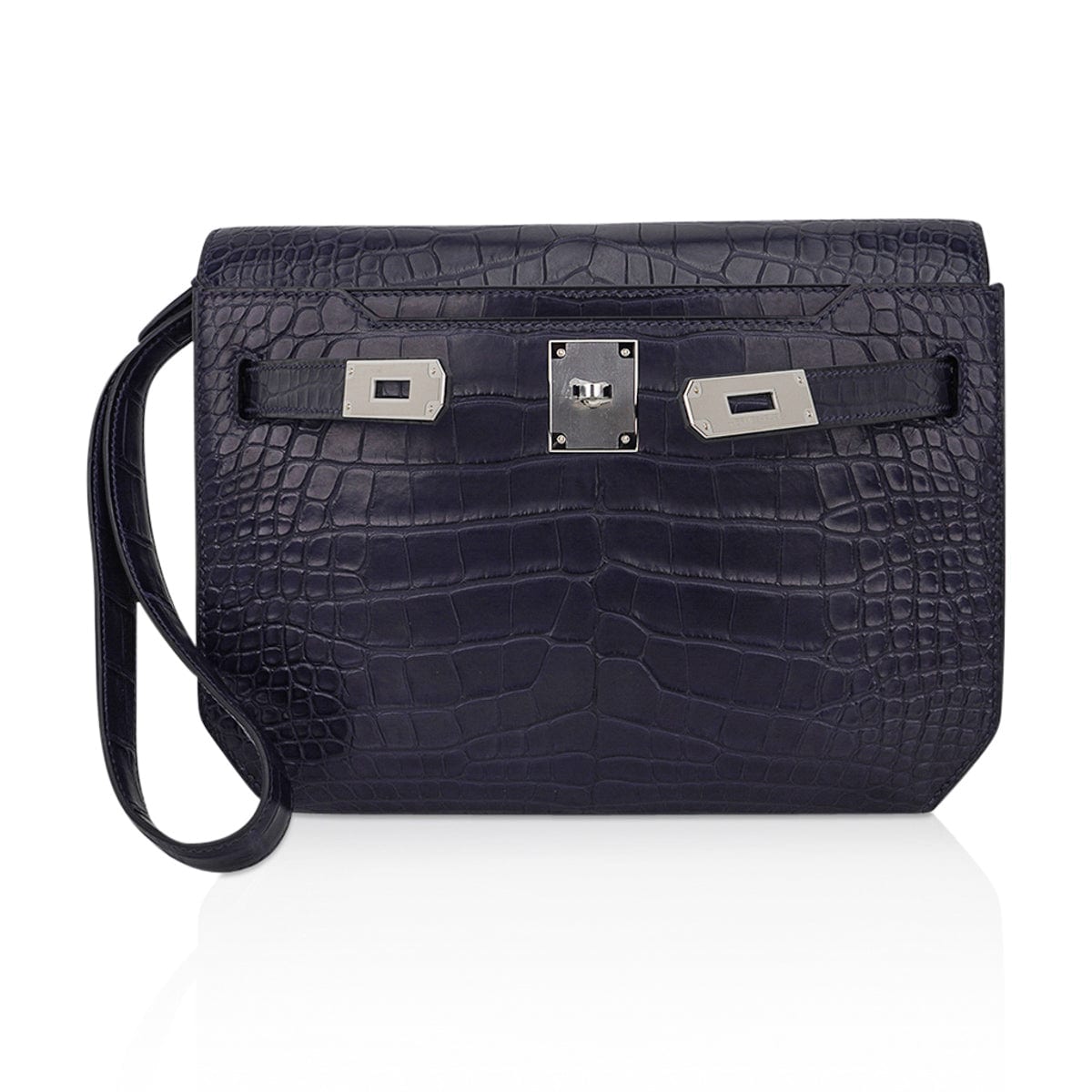👜Kelly Depeches 25 Pouch Blue Indigo Matte Alligator with Palladium Hardware