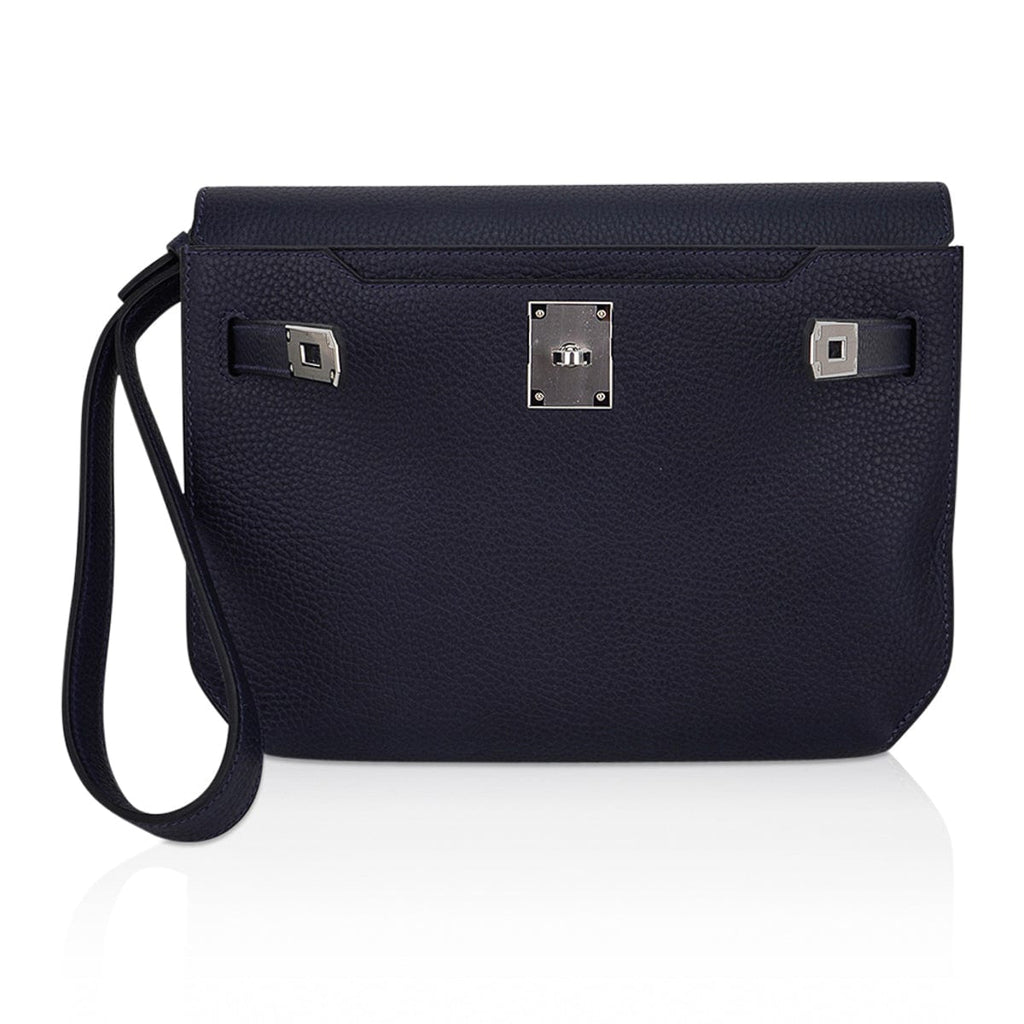 👜Kelly Depeches 25 Pouch Blue Ocean Galop D’Vache Leather with Palladium Hardware