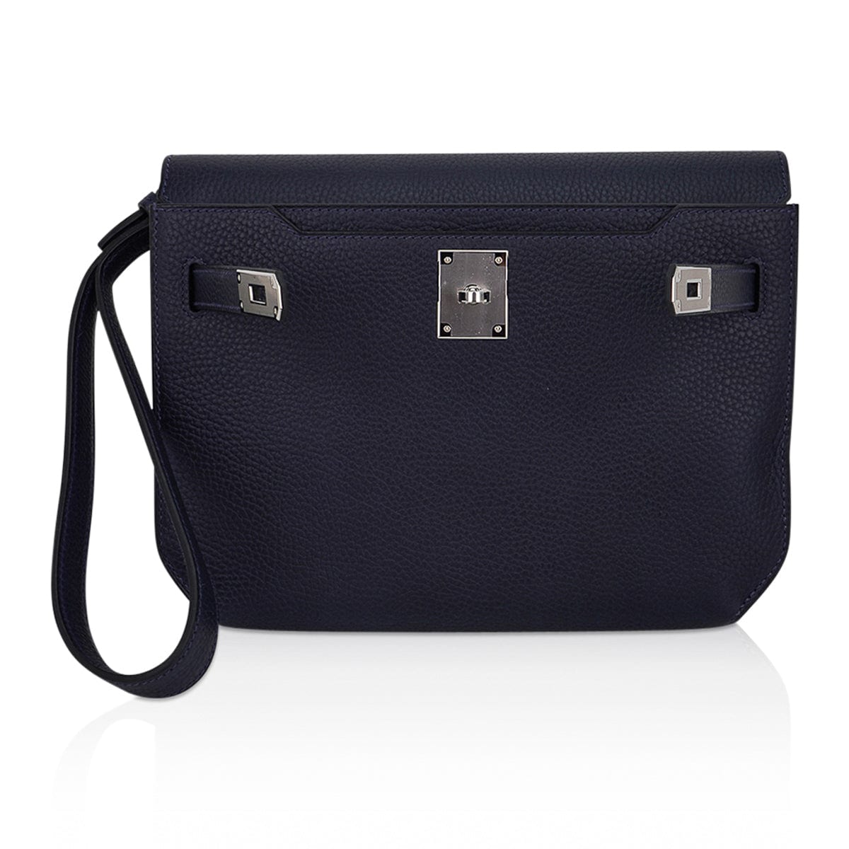 👜Kelly Depeches 25 Pouch Blue Ocean Galop D’Vache Leather with Palladium Hardware