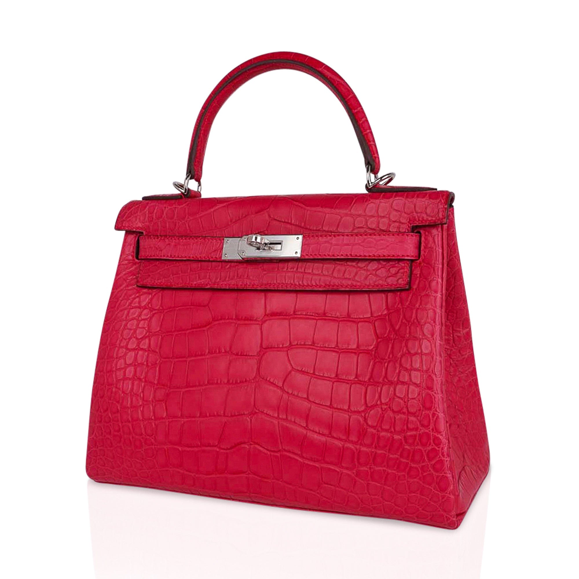 👜Kelly 28 Bag Rose Extreme Matte Alligator with Palladium Hardware