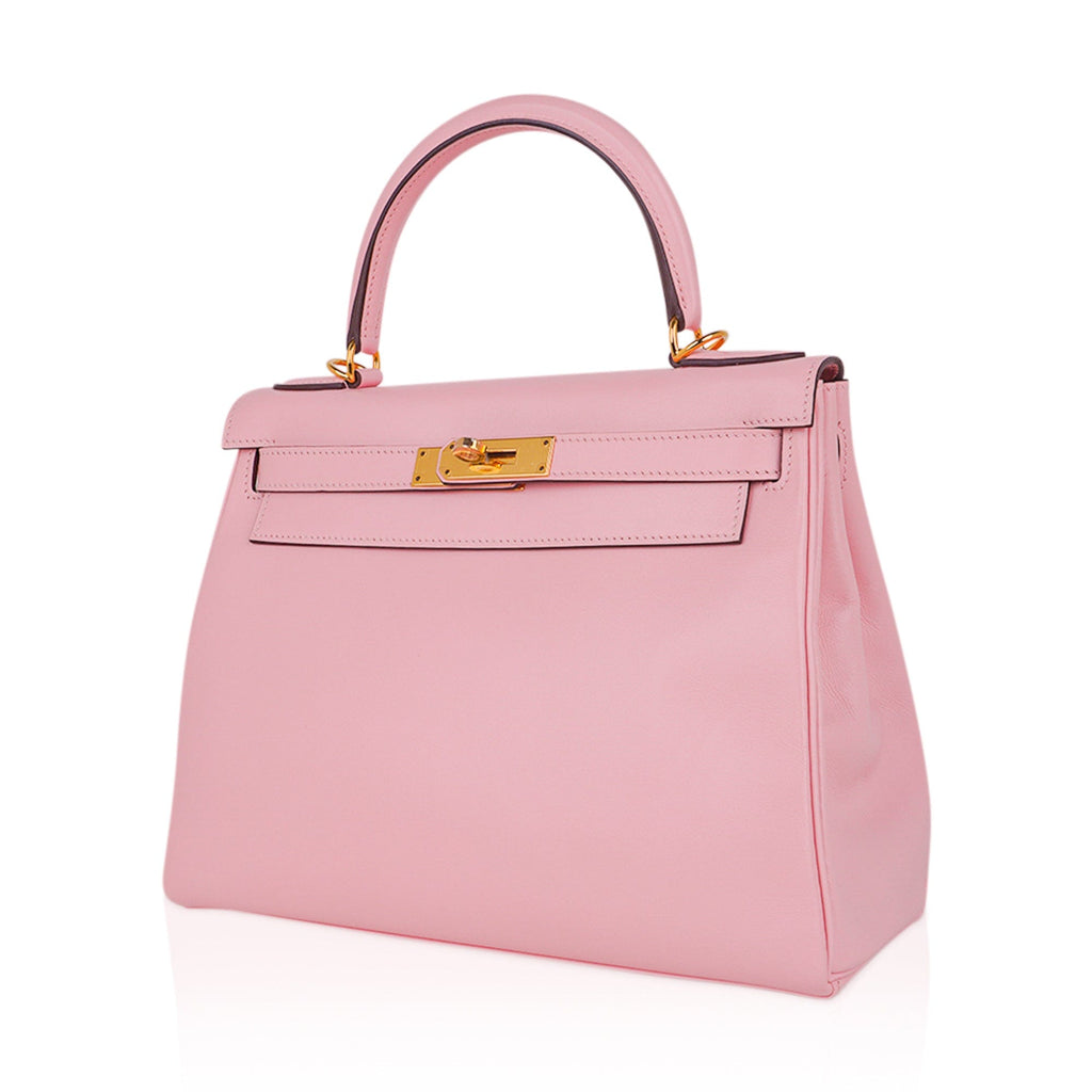 👜Kelly 28 Bag Rose Sakura Gold Hardware Swift Leather