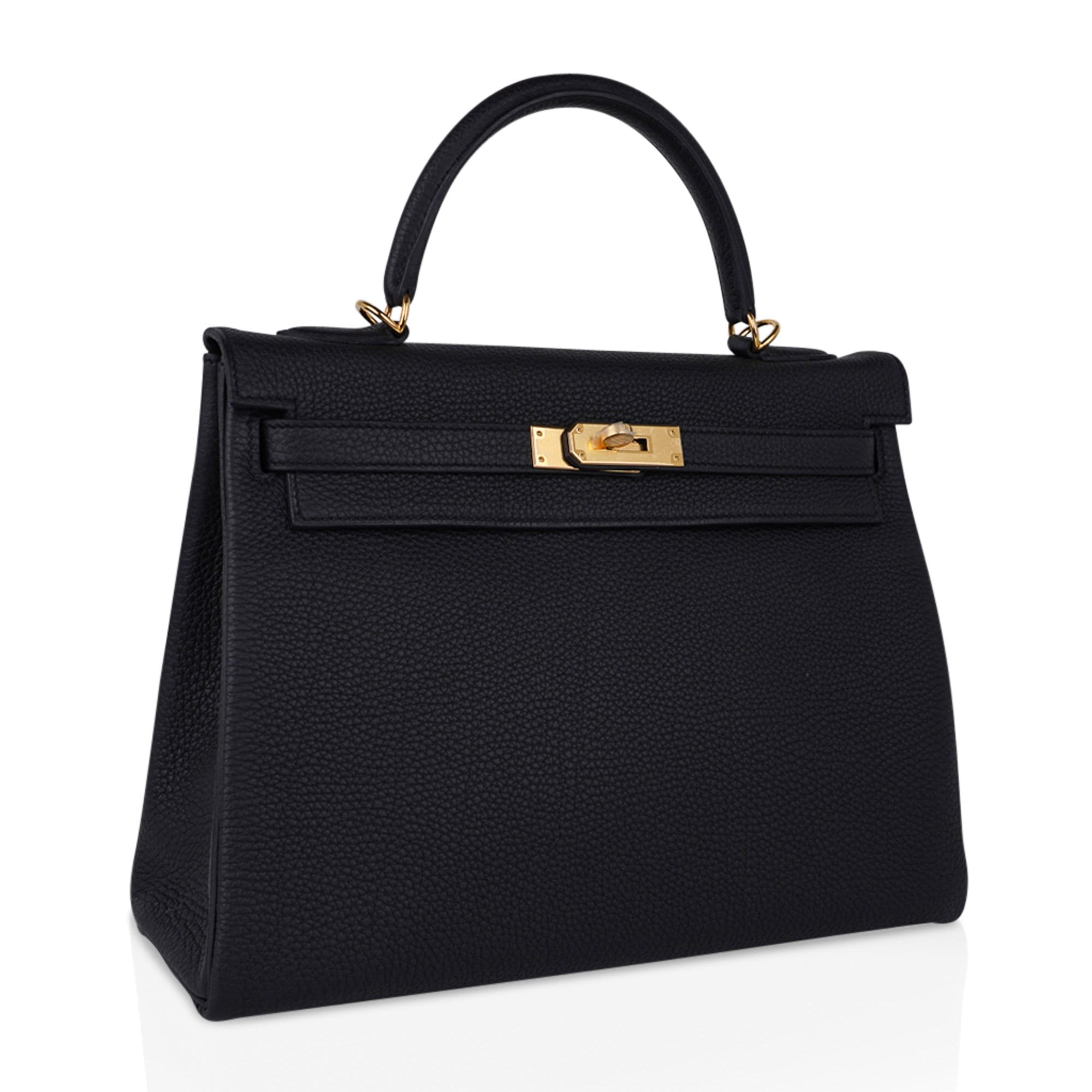 👜Kelly 32 Retourne Bag Black Gold Hardware Togo Leather