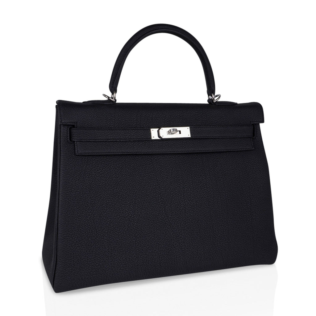 👜Kelly 35 Bag Black Retourne Togo Palladium Hardware New