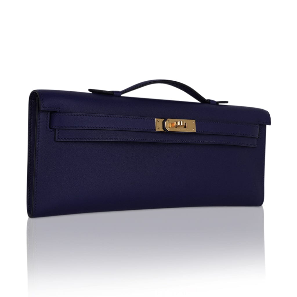 👜Kelly Cut Bag Blue Encre Swift with Gold Hardware