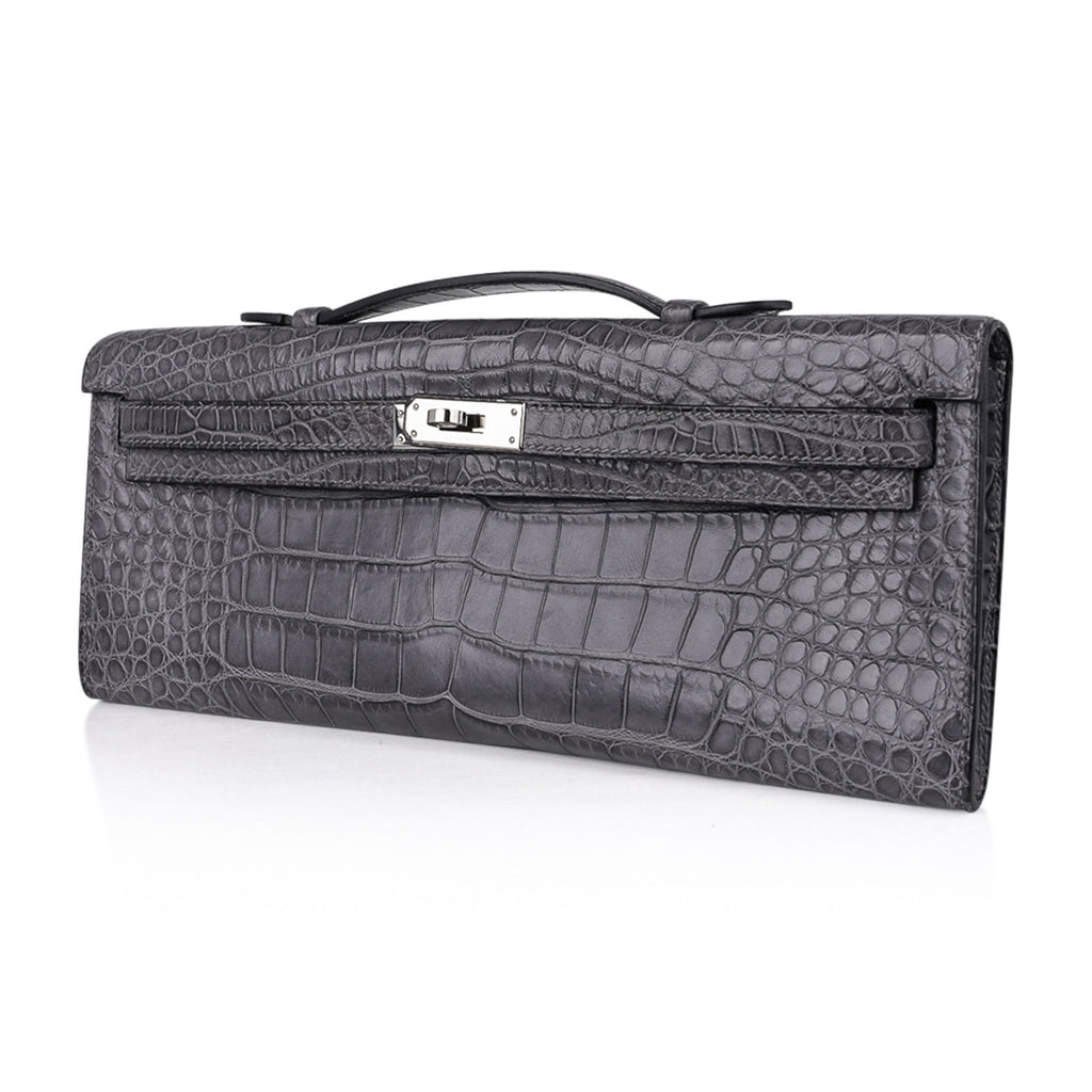 👜Kelly Cut Bag Gris Paris Grey Matte Alligator Palladium VERY rare
