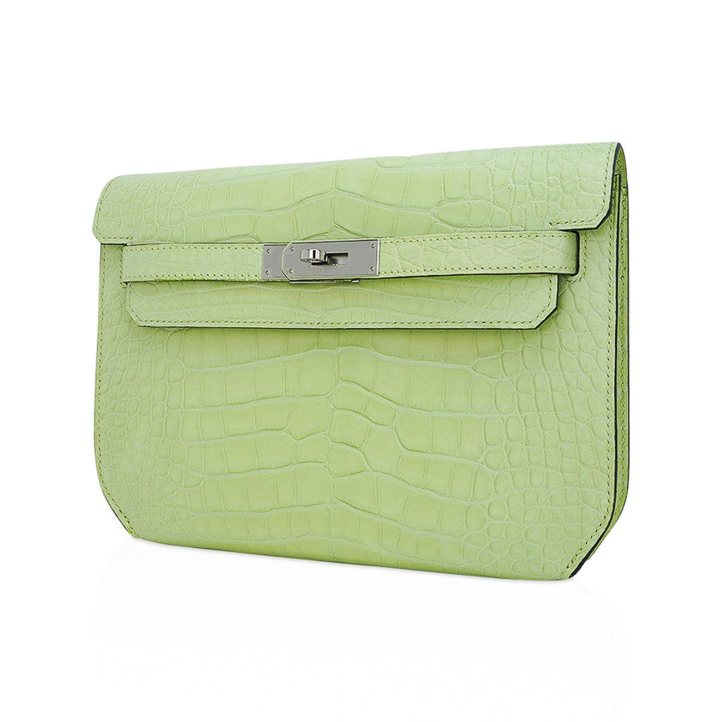 👜Kelly Depeches 25 Pouch Jaune Bourgeon Matte Alligator Palladium Hardware