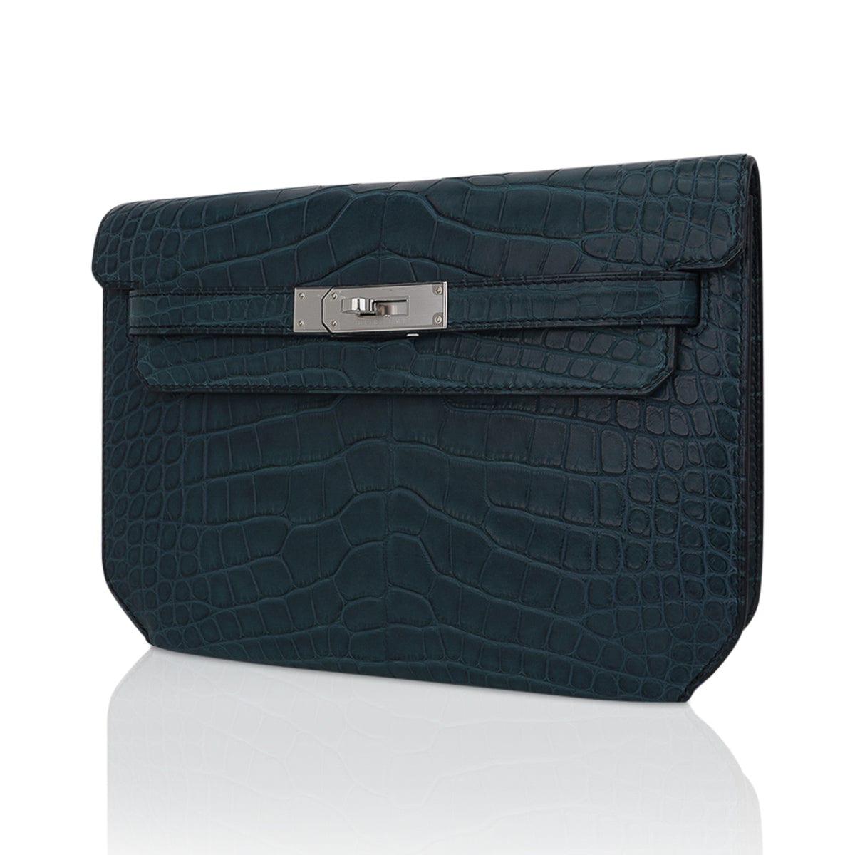 👜Kelly Depeches 25 Pouch Vert Rousseau Matte Alligator Palladium Hardware