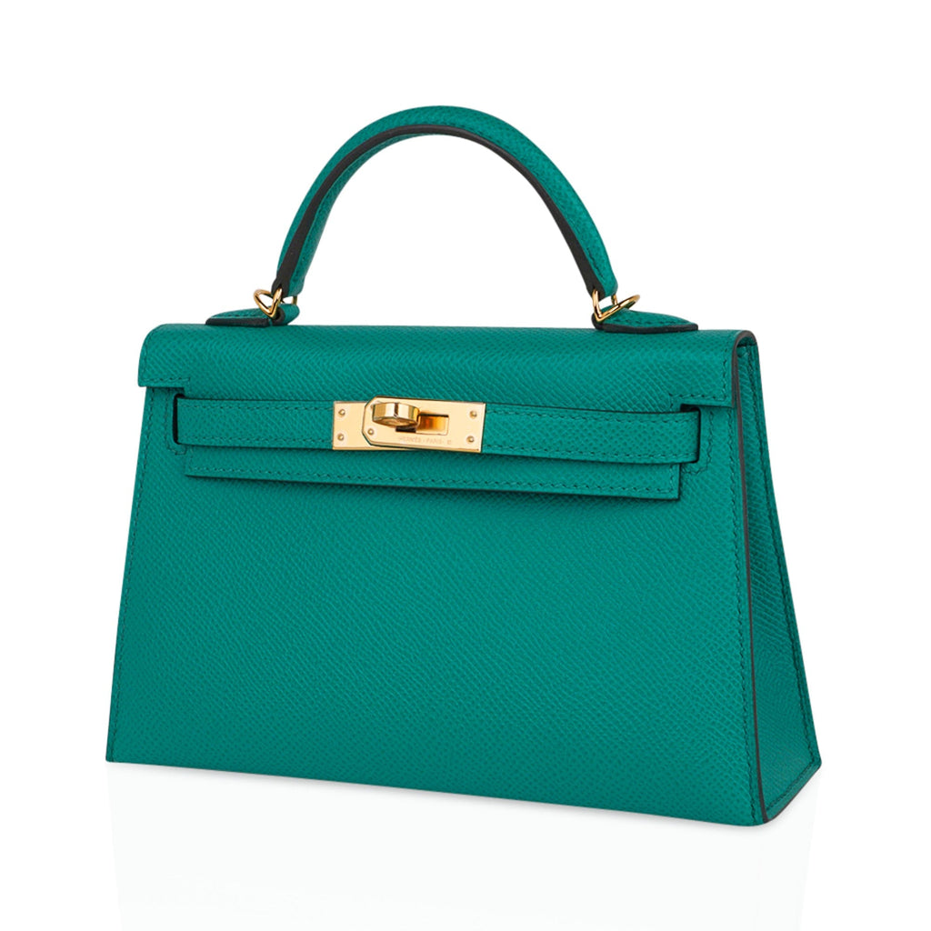 👜Kelly 20 Mini Sellier Bag Jade Epsom Leather Gold Hardware New w/Box