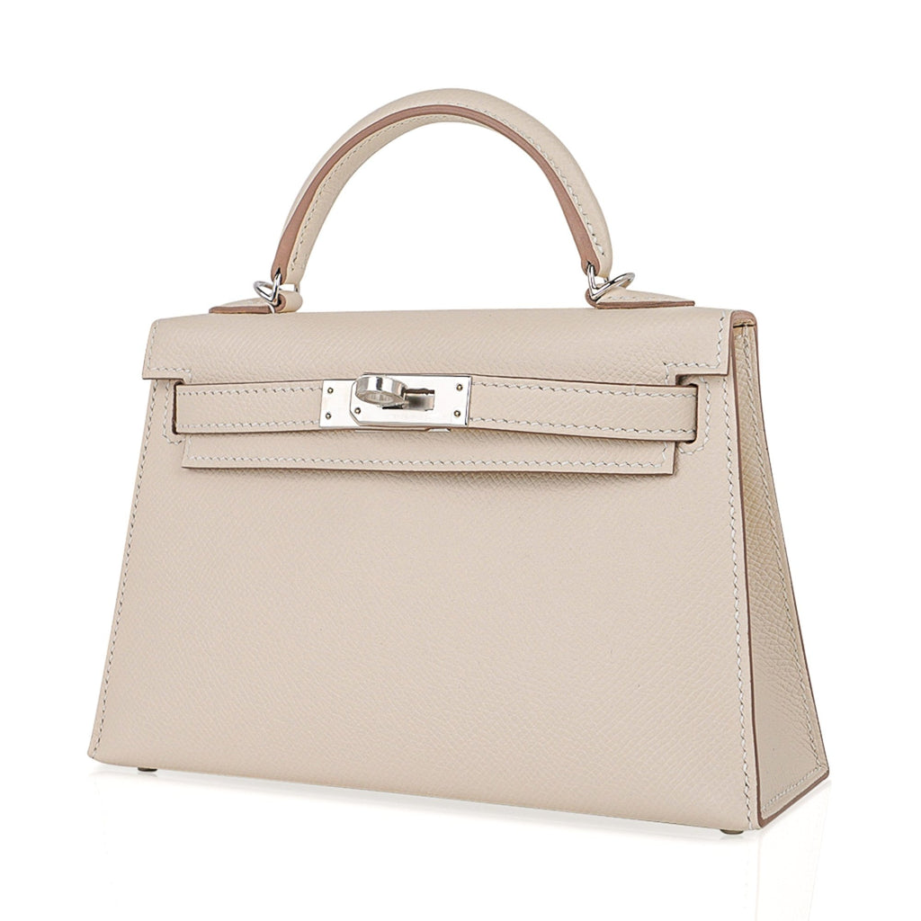 👜Kelly 20 Mini Sellier Bag Craie Epsom Leather Palladium Hardware New w/Box