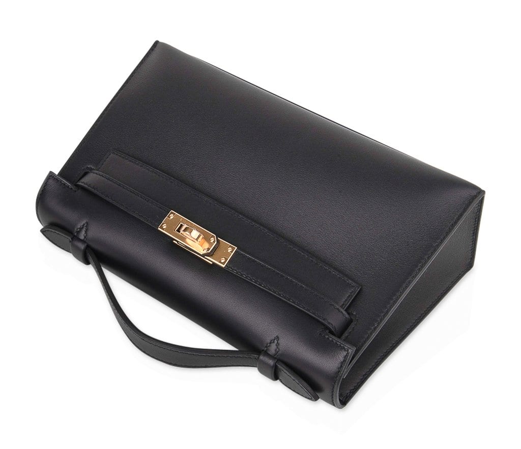 👜Kelly Pochette Bag Black Swift Leather with Gold Hardware
