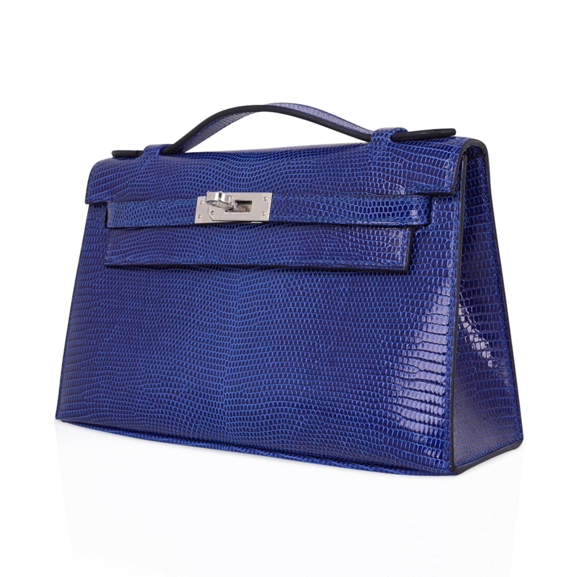 👜Kelly Pochette Bag Blue Sapphire Lizard Clutch Palladium Hardware