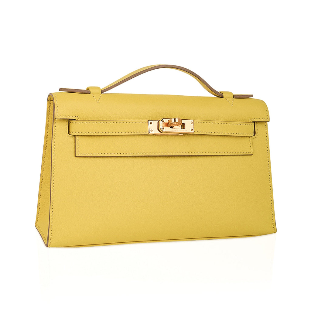 👜Kelly Pochette Bag Lime Clutch Gold Hardware Swift Leather